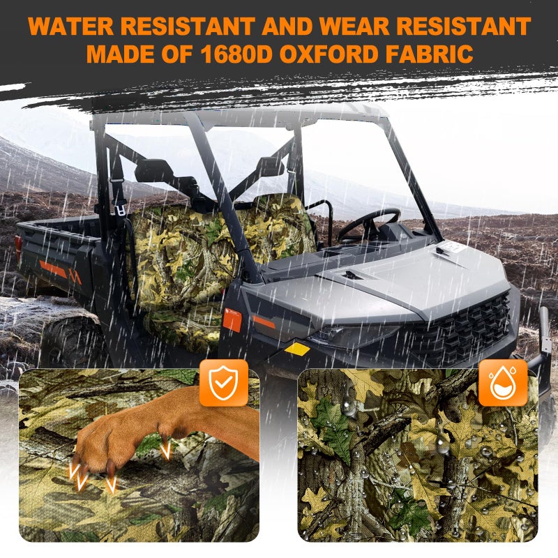 BORDAN Heavy Duty UTV Seat Cover for 2017-2021 Polaris Ranger XP 1000, Waterproof 1680D Camo Seat Covers for UTV Polaris Ranger 1000 2020-2025 Full Protection Outdoor (3 PCS) - Image 4